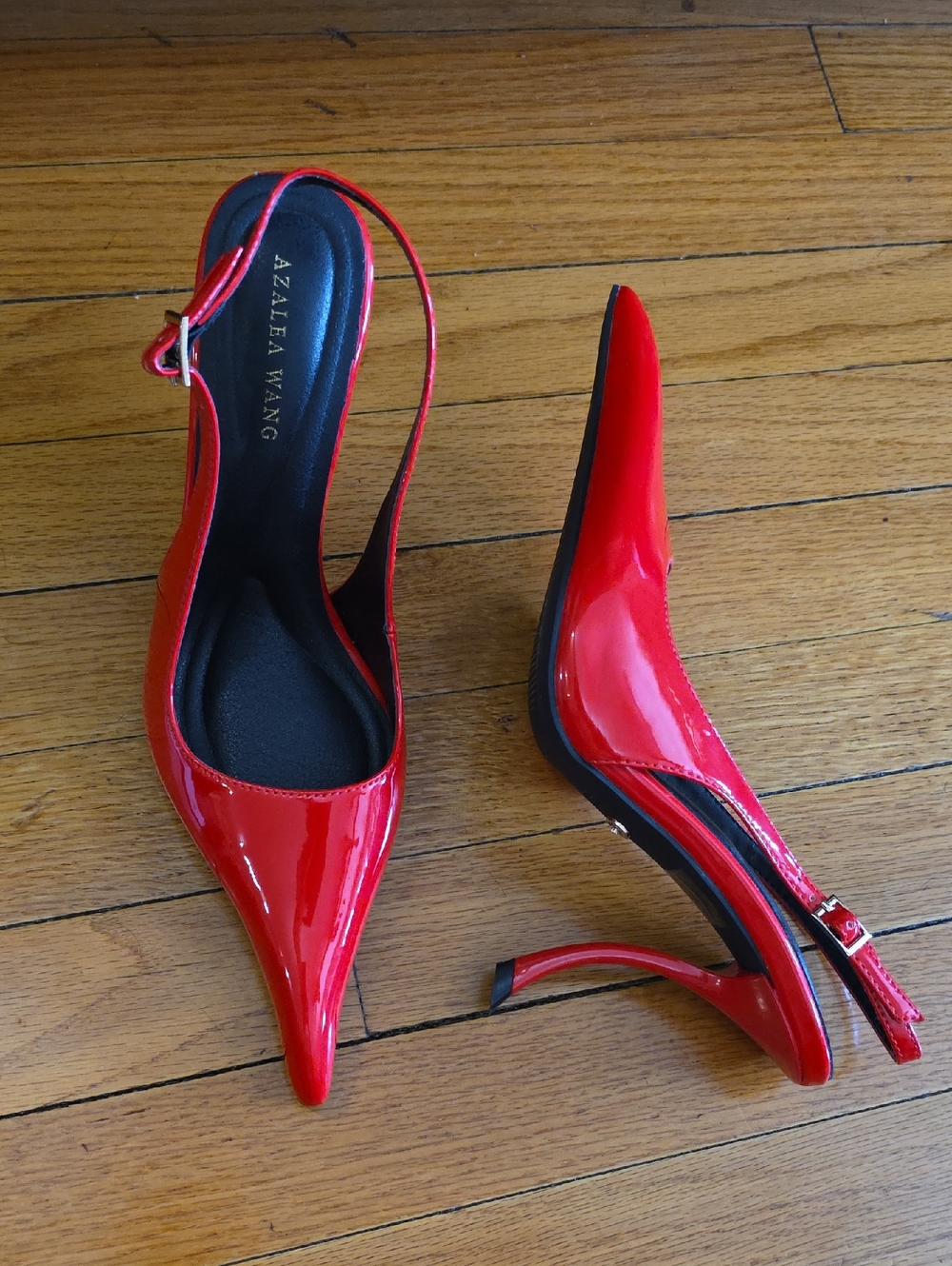 AKIRA Red Patent Slingback Pointed-Toe Heels